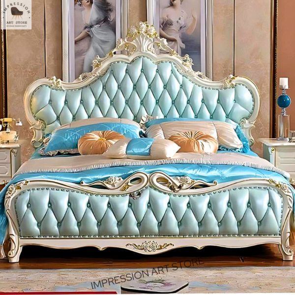 Maharaja Bed with Tufted Leather Headboard