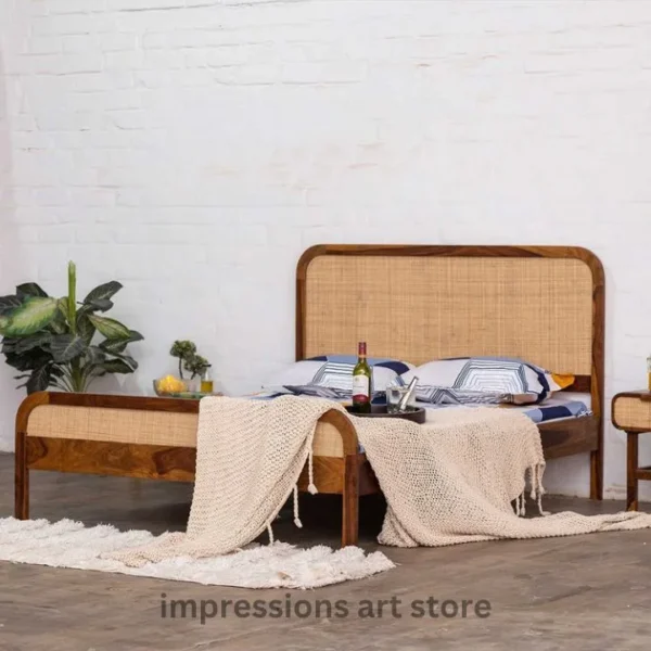 Monte Solid Wood Rattan Bed