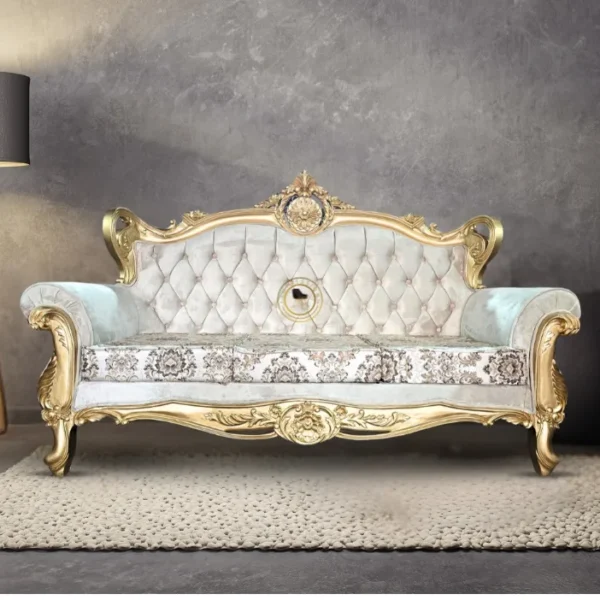 Golden Finish 3 Seater Wooden Sofa for Living