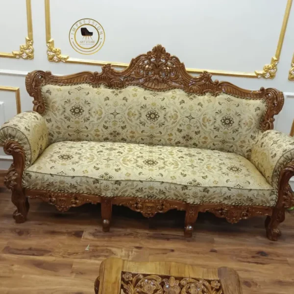 Classic Design Sofa – Teak Wood, Refined Aesthetics