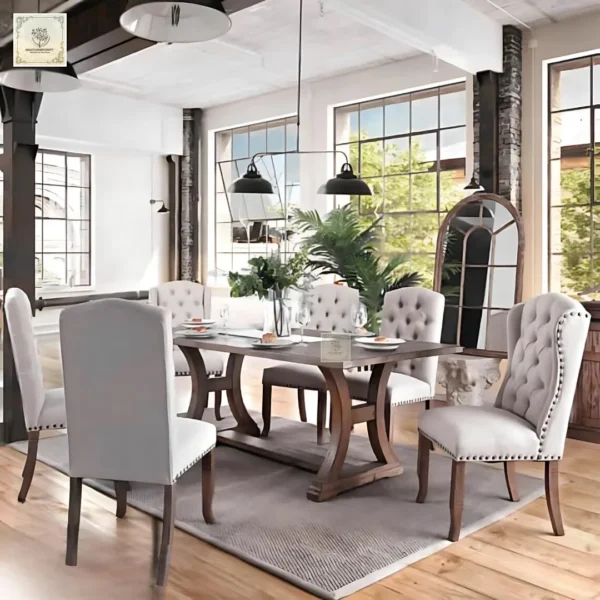 Wooden 6-Seater Dining Table Set with Chairs