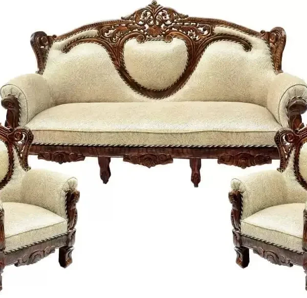 Rococo Teakwood Sofa Set with Silk for Living & Guest