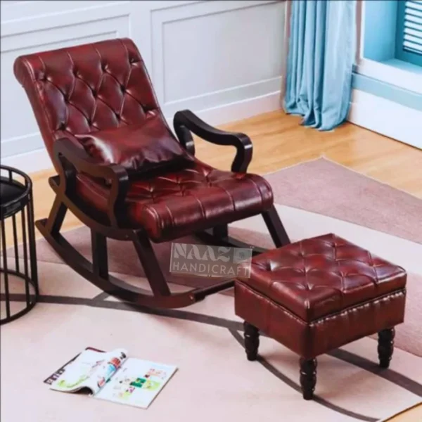Leatherette Rocking Chair with Arms & Footrest – Brown