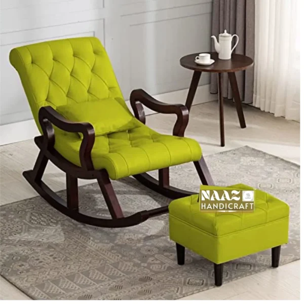 Ergonomic Rocking Chair with Arms & Footrest – Green