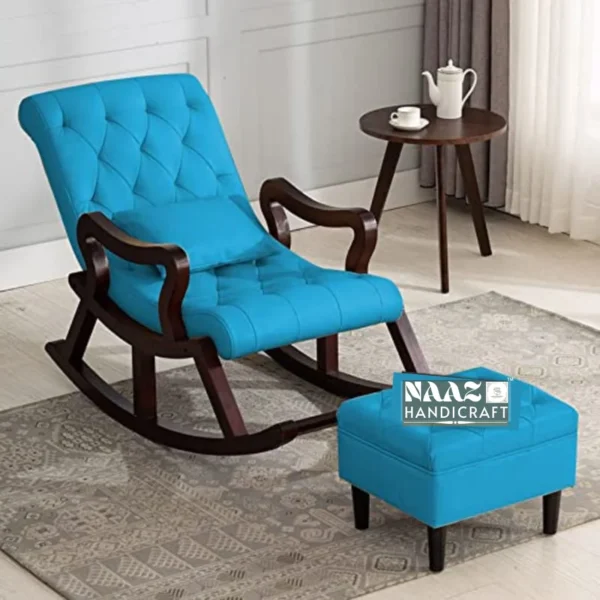 Ergonomic Rocking Chair with Armrests and Footrests – Sky Blue